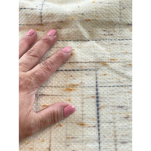 Vintage 1970s pleated curtain, beige brown blue geometric pattern, per panel - Picture 5 of 10